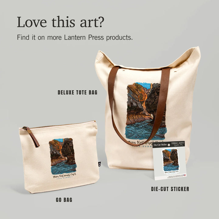 Zion National Park, Utah, Line Drawing, The Subway, Organic Cotton Zipper Pouch, Go Bag