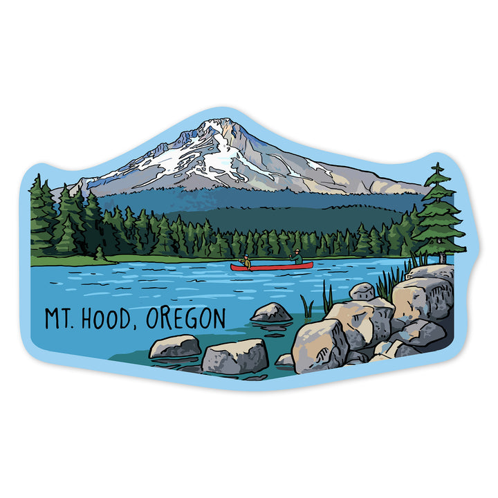Mount Hood, Oregon, River & Mountain, Line Drawing, Contour, Lantern Press Artwork, Vinyl Sticker