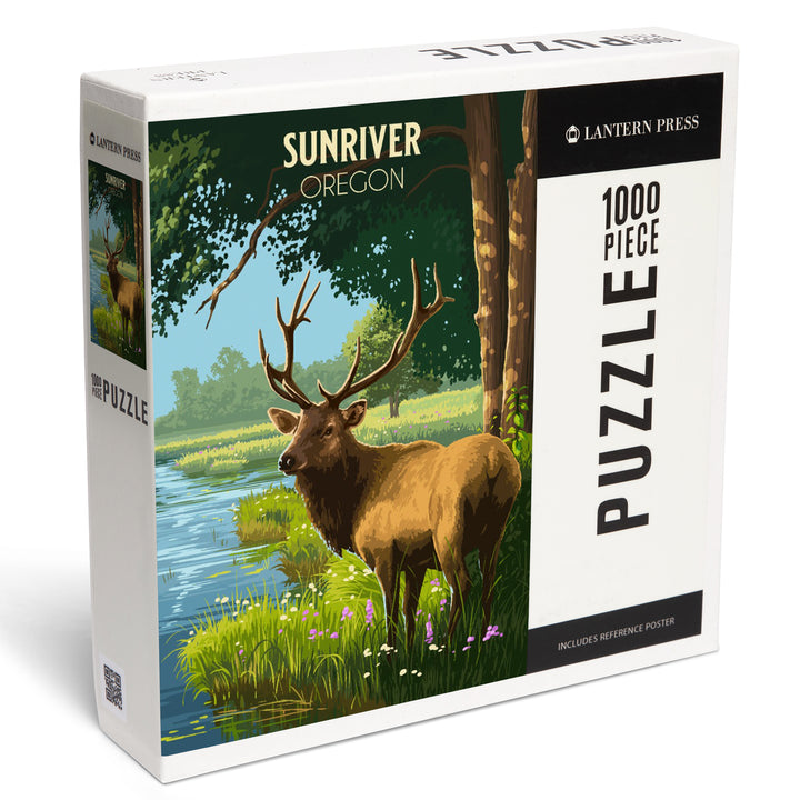 Sunriver, Oregon, Painterly, Roosevelt Elk, Jigsaw Puzzle