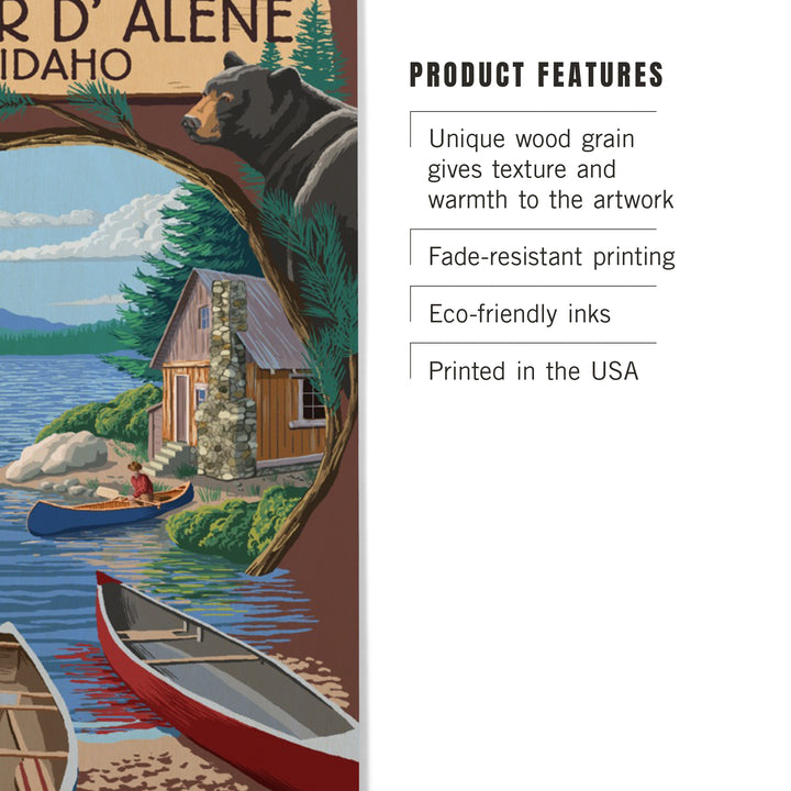 Coeur d'Alene, Idaho, Cabin on the Lake, Montage, Wood Sign and Postcards