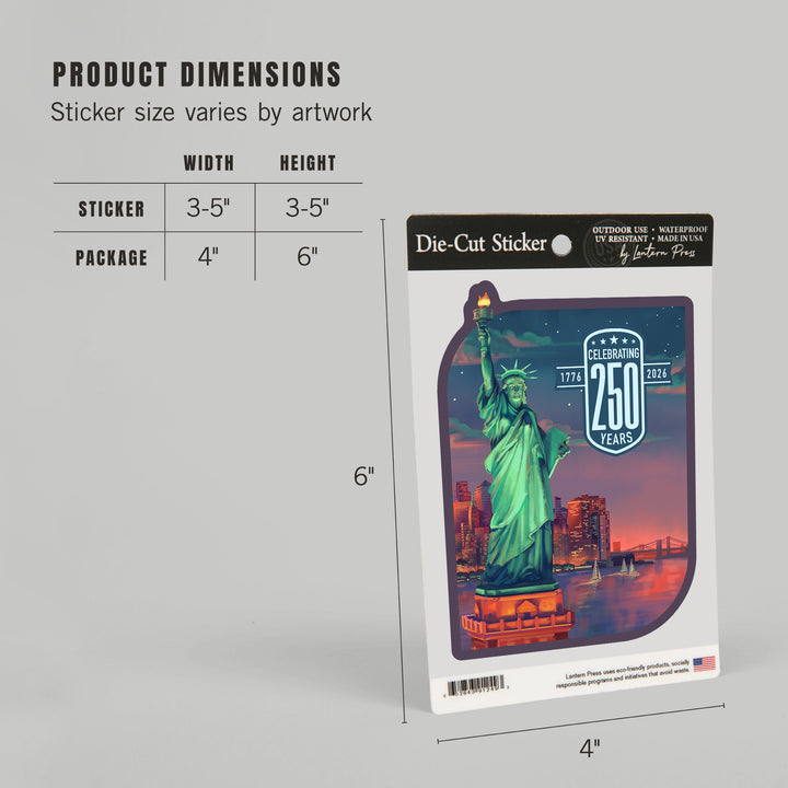 USA 250th Anniversary, Oil Painting, Sunset Statue of Liberty, Vinyl Sticker