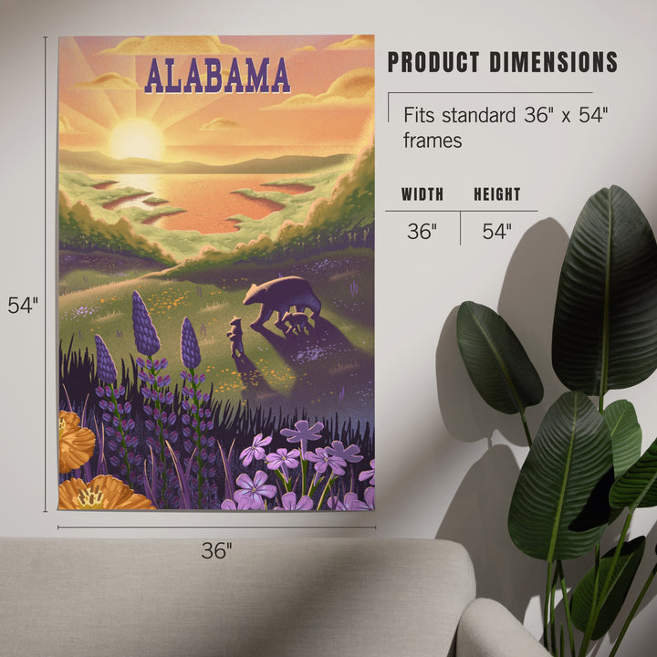 Alabama, Lithograph, Bear and Spring Flowers, Lake, Art & Giclee Prints