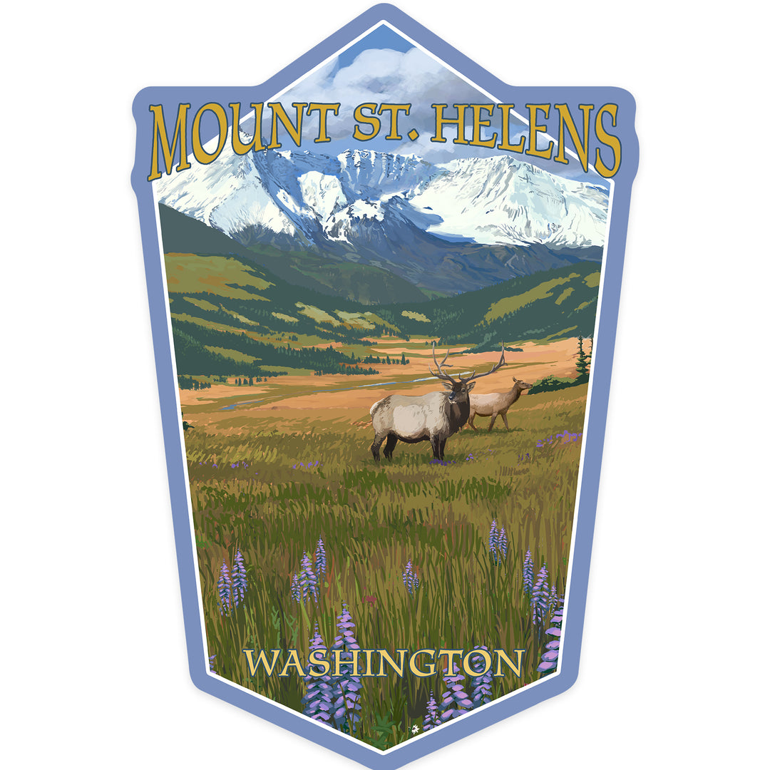 Mount St. Helens, Washington, Elk and Meadow, Contour, Vinyl Sticker