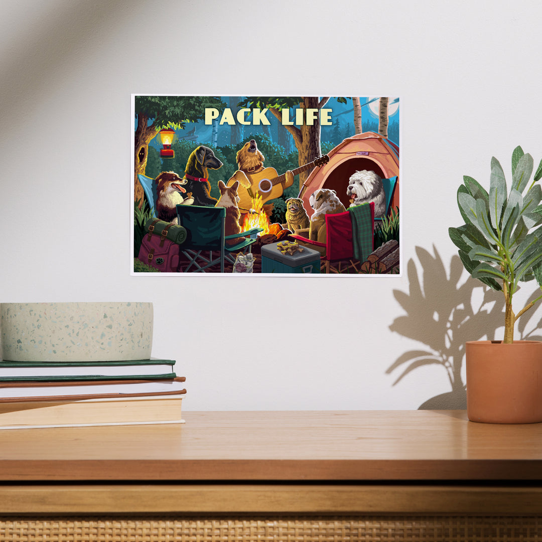 Painterly, Pack Life, Dogs Around Campfire, Sentiment, Art & Giclee Prints