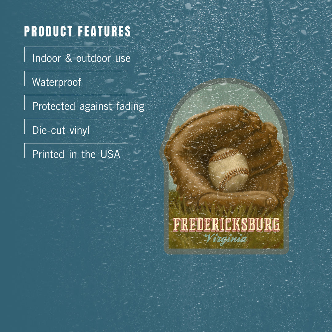 Fredericksburg, Virginia, Baseball & Mitt, Oil Painting, Contour, Lantern Press Artwork, Vinyl Sticker