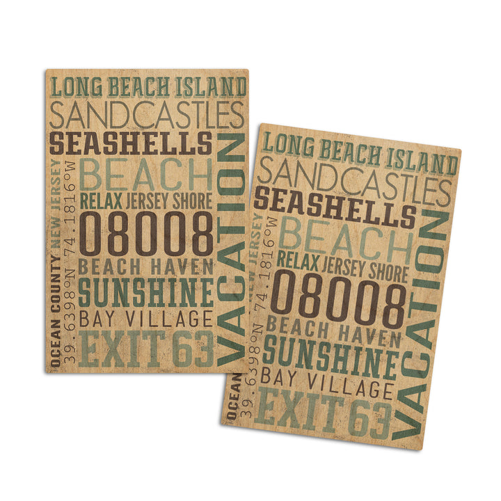 Long Beach Island, New Jersey, Typography (#2), Lantern Press Artwork, Wood Signs and Postcards