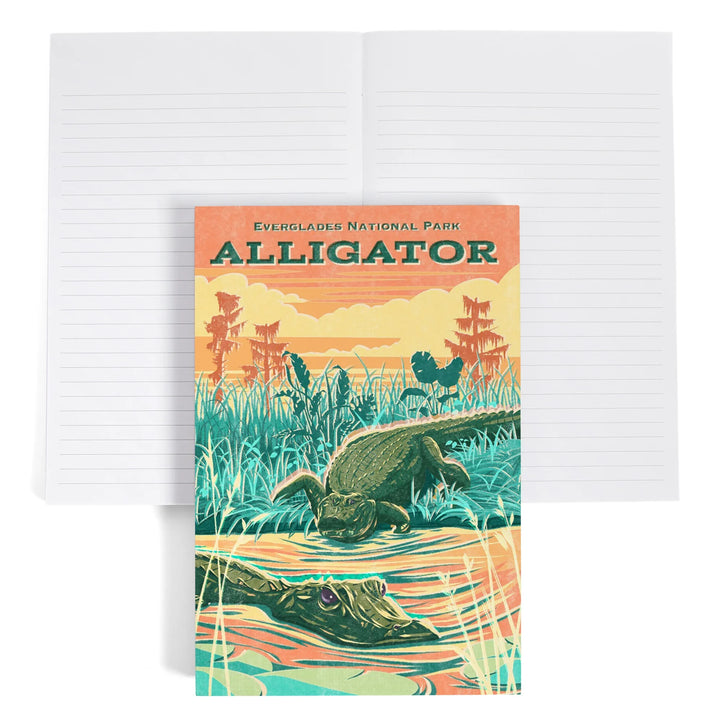 Lined 6x9 Journal, Everglades National Park, Florida, Alligator Vintage Print Press, Lay Flat, 193 Pages, FSC paper