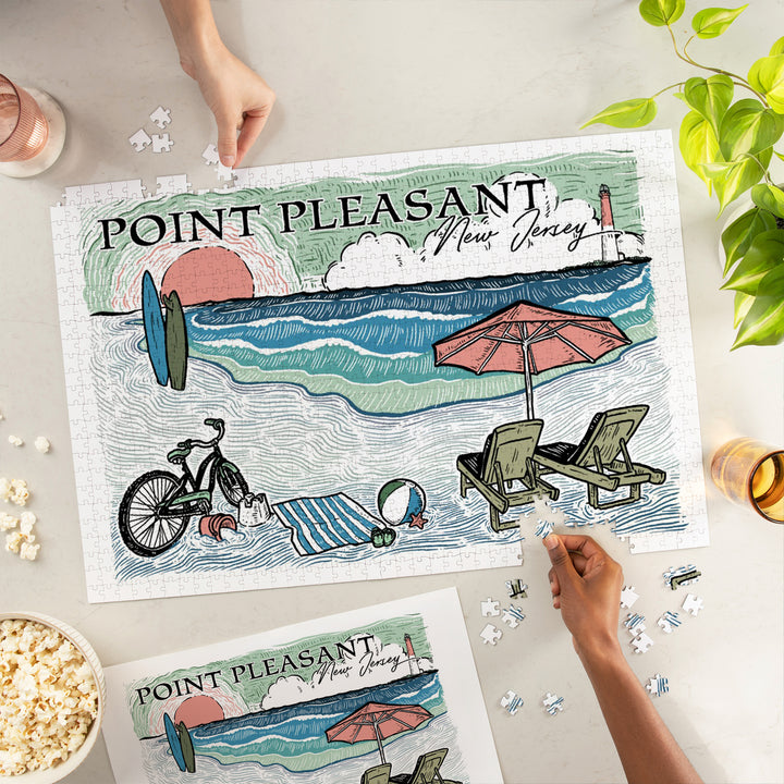 Point Pleasant Island, New Jersey, Sketch, Barnegat Light, Beach Scene, Jigsaw Puzzle