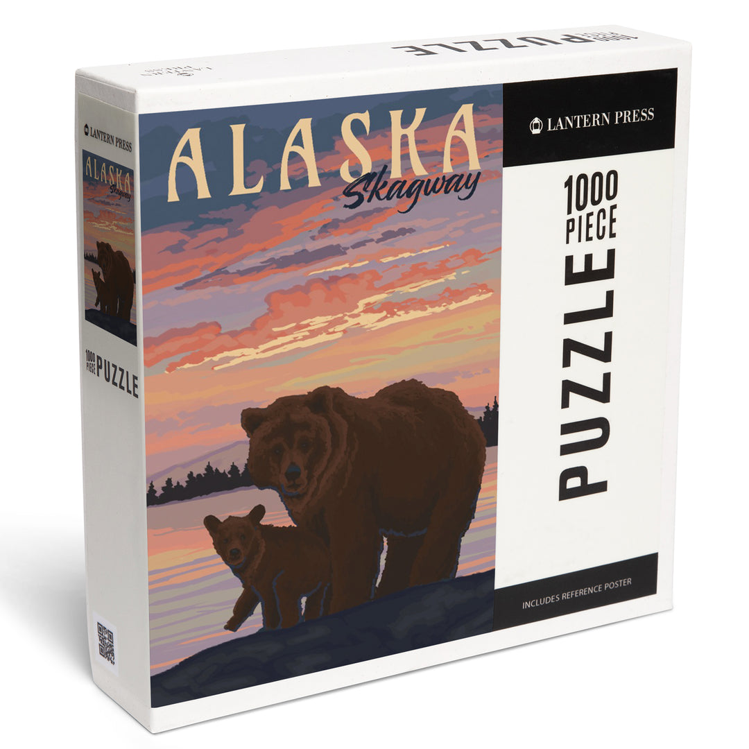 Skagway, Alaska, Painterly, Bear and Cub at Sunset, Jigsaw Puzzle