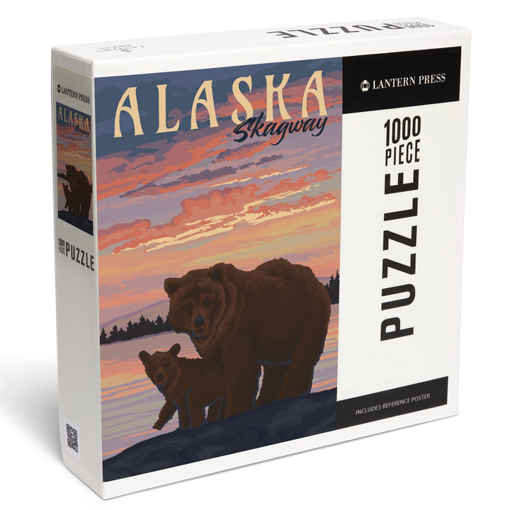 Skagway, Alaska, Painterly, Bear and Cub at Sunset, Jigsaw Puzzle