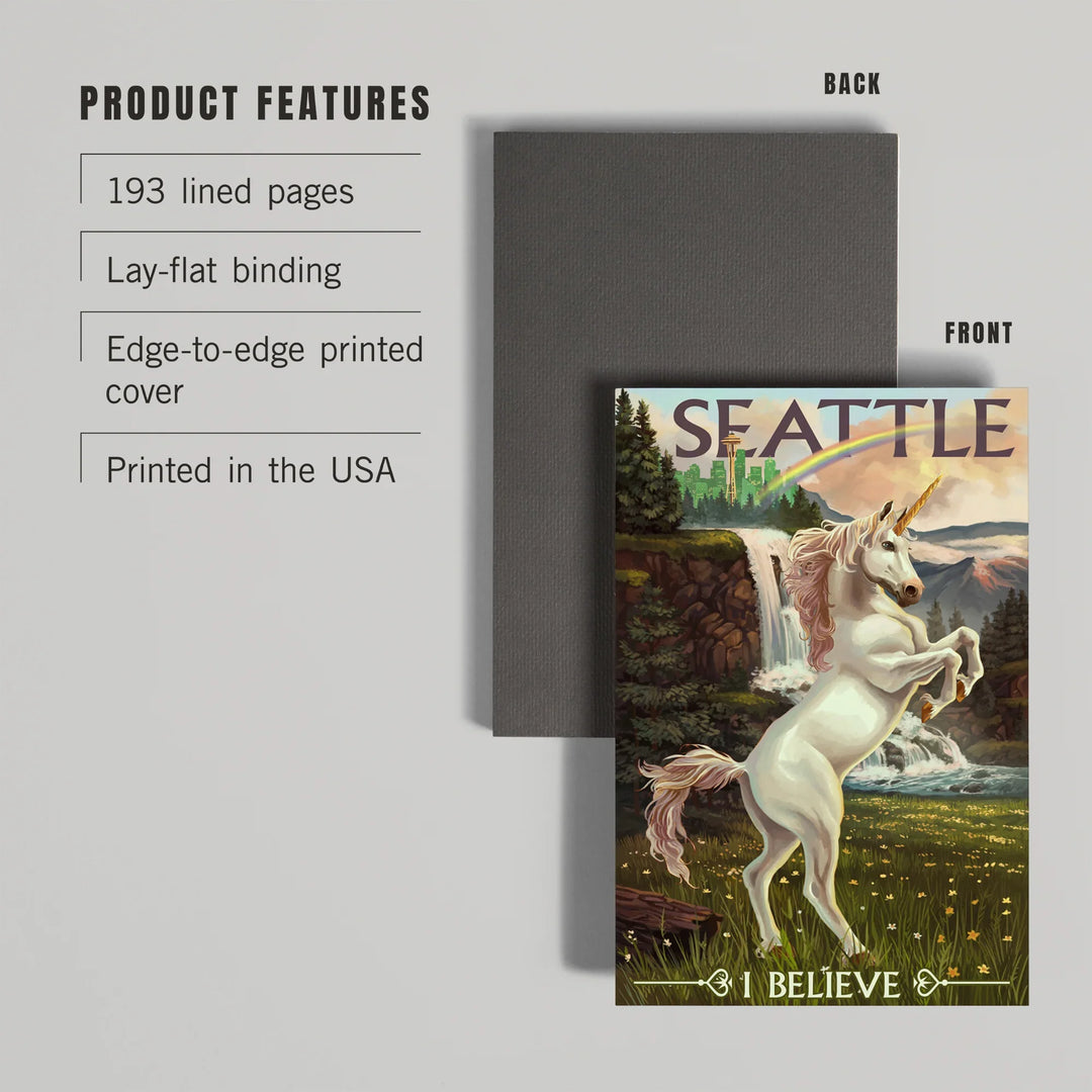 Lined 6x9 Journal, Seattle, Washington, Unicorn Scene, Lay Flat, 193 Pages, FSC paper
