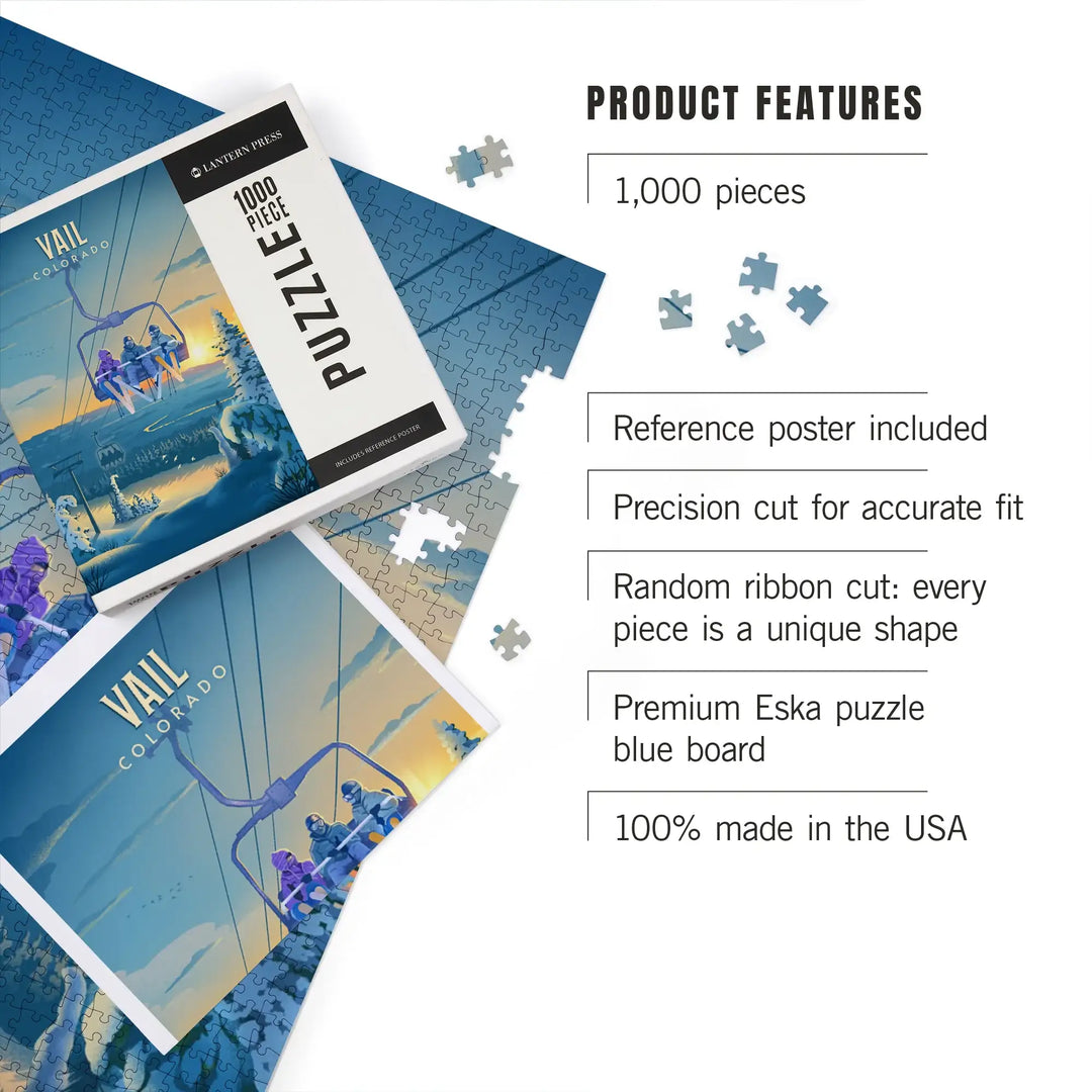 Vail, Colorado, Lithograph, Chairlift, Jigsaw Puzzle