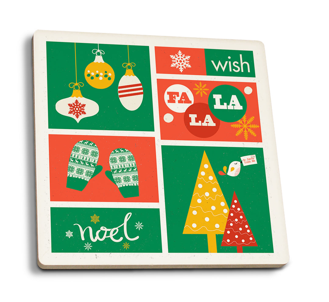 Christmas, Red and Green, Checkerboard, Coaster Set