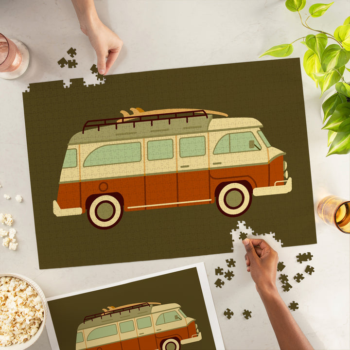 Camper Van with Surfboard, Geometric, Jigsaw Puzzle