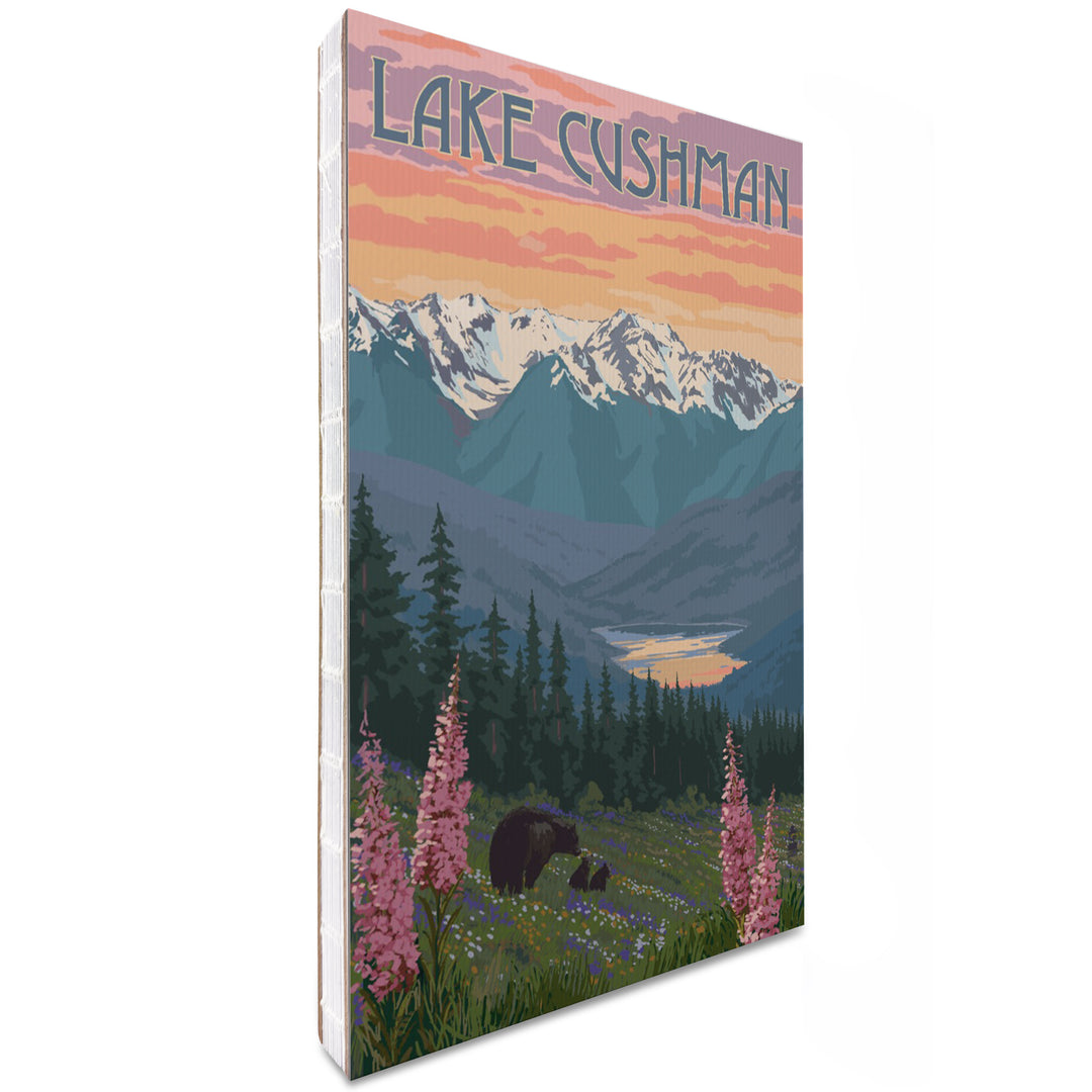 Lined 6x9 Journal, Lake Cushman, Washington, Bear and Spring Flowers, Lay Flat, 193 Pages, FSC paper