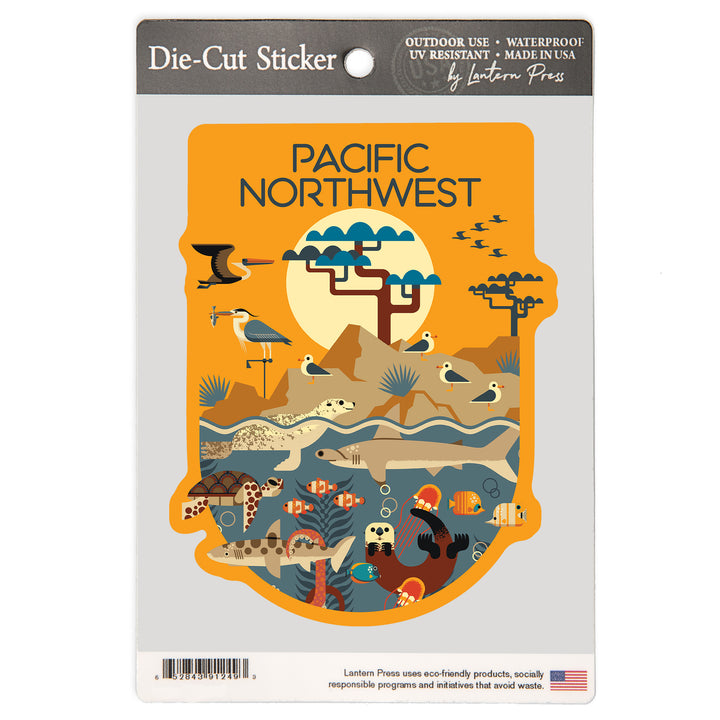 Pacific Northwest Wildlife – Forest, River and Marine Life Illustration, Vinyl Sticker