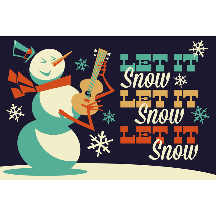 Let it Snow Snowman, Retro Christmas, Lantern Press Artwork, Stretched Canvas