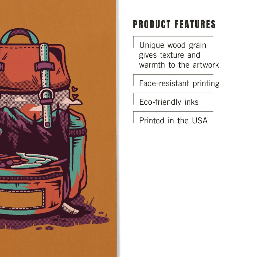 Backpack, Distressed Vector, Orange, Lantern Press Artwork, Wood Signs and Postcards Wood Lantern Press 