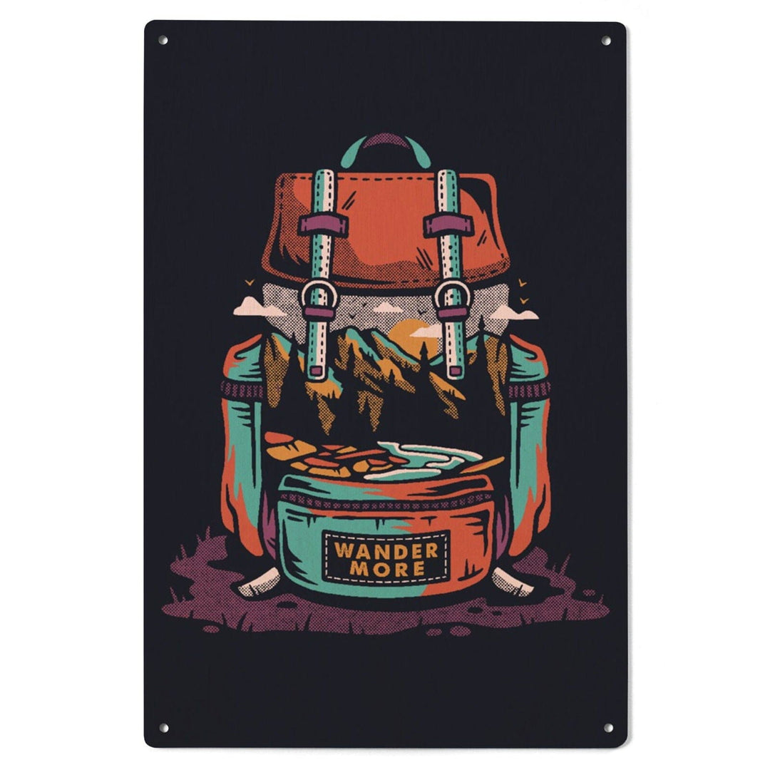 Backpack, Wander More, Distressed Vector, Lantern Press Artwork, Wood Signs and Postcards Wood Lantern Press 