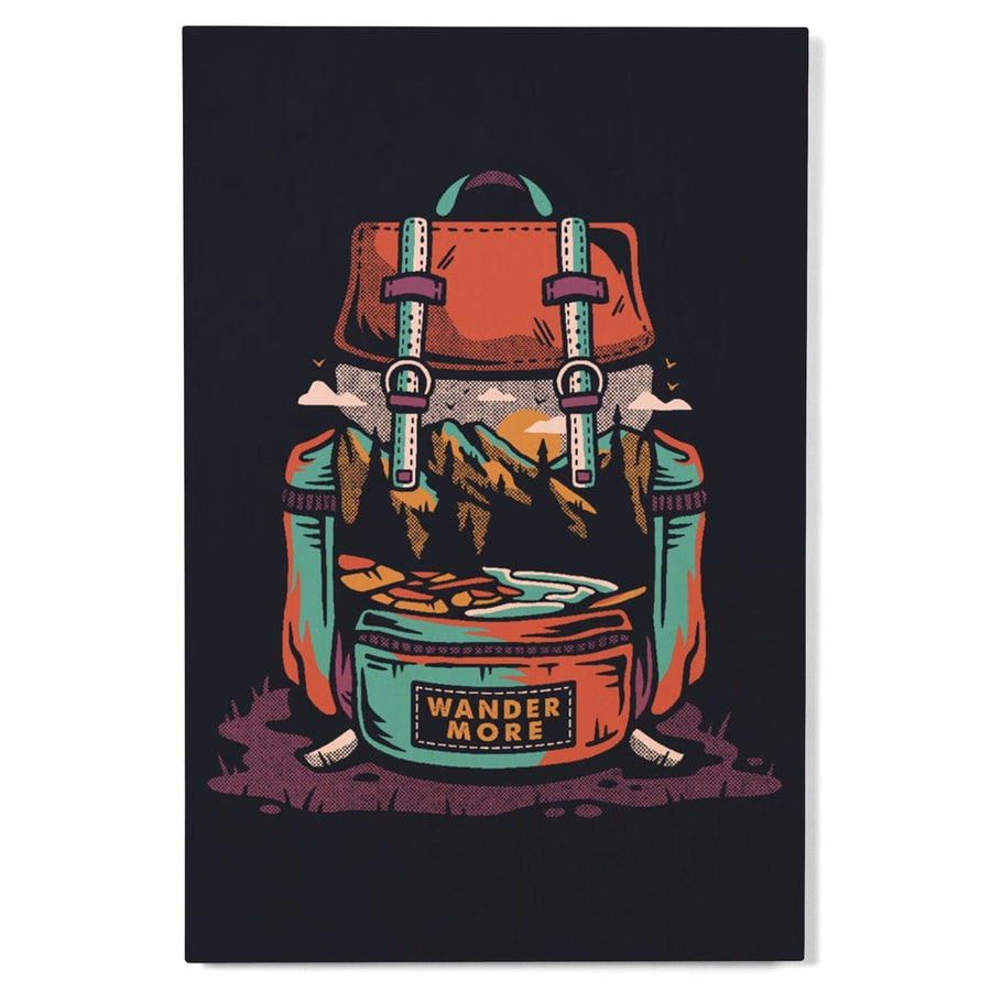 Backpack, Wander More, Distressed Vector, Lantern Press Artwork, Wood Signs and Postcards Wood Lantern Press 