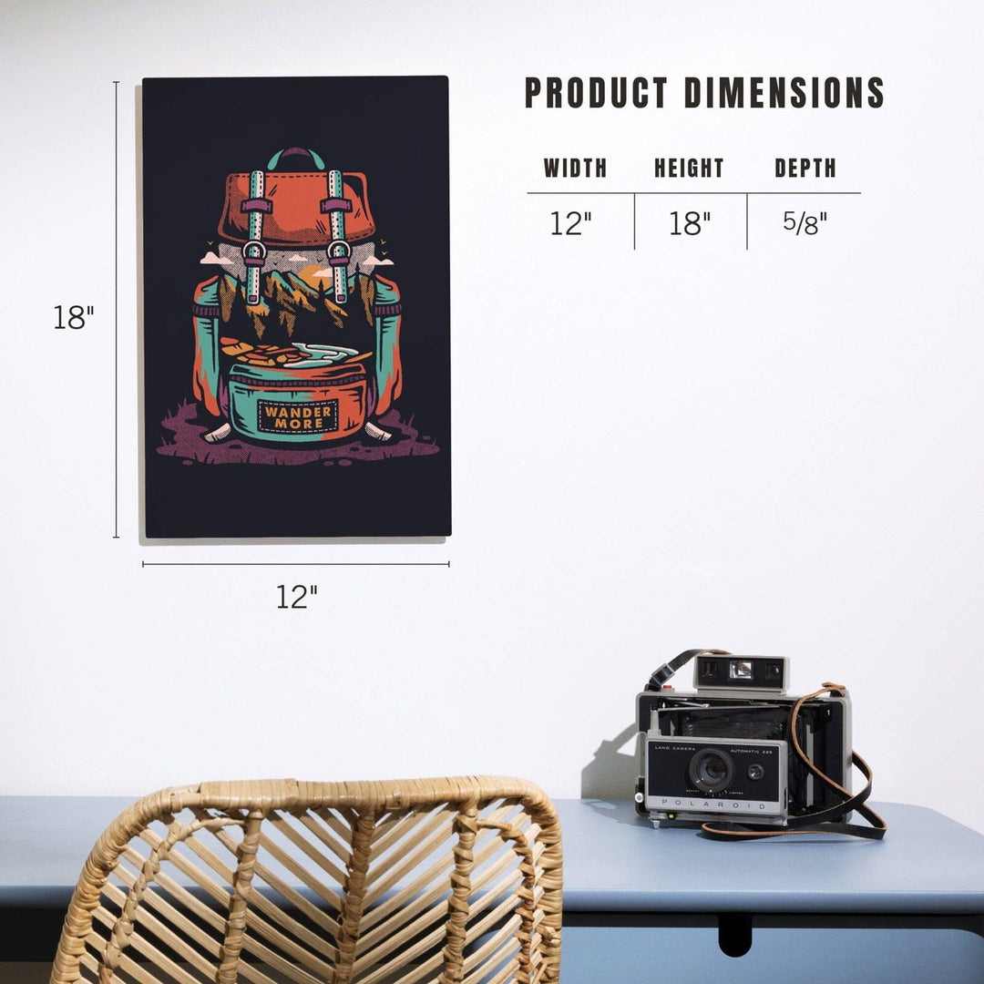 Backpack, Wander More, Distressed Vector, Lantern Press Artwork, Wood Signs and Postcards Wood Lantern Press 