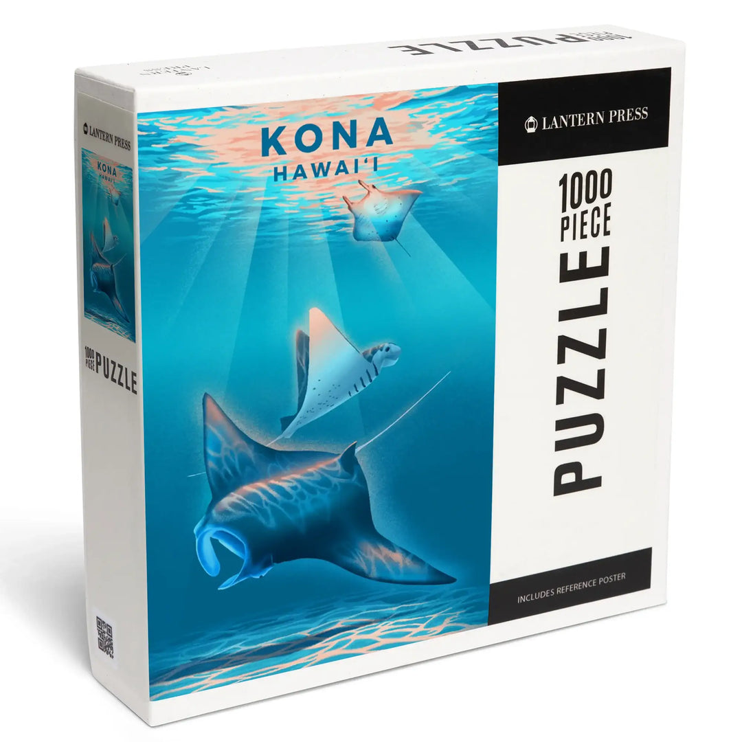 Kona, Hawaii, Lithograph, Manta Ray, Jigsaw Puzzle