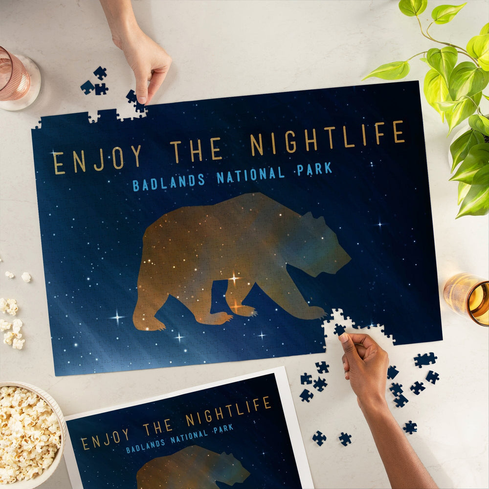 Badlands National Park, South Dakota, Bear, Enjoy the Nightlife, Jigsaw Puzzle Puzzle Lantern Press 