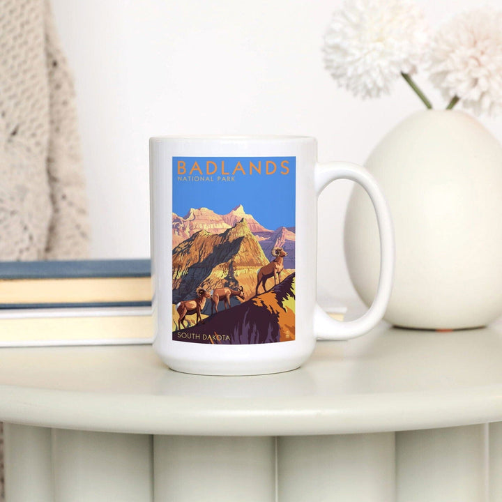 Badlands National Park, South Dakota, Bighorn Sheep, Lantern Press Artwork, Ceramic Mug Mugs Lantern Press 