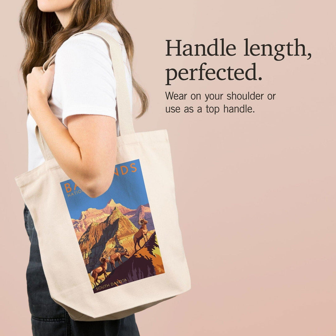 Badlands National Park, South Dakota, Bighorn Sheep, Lantern Press Artwork, Tote Bag Totes Lantern Press 