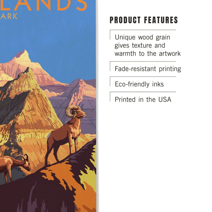 Badlands National Park, South Dakota, Bighorn Sheep, Lantern Press Artwork, Wood Signs and Postcards Wood Lantern Press 