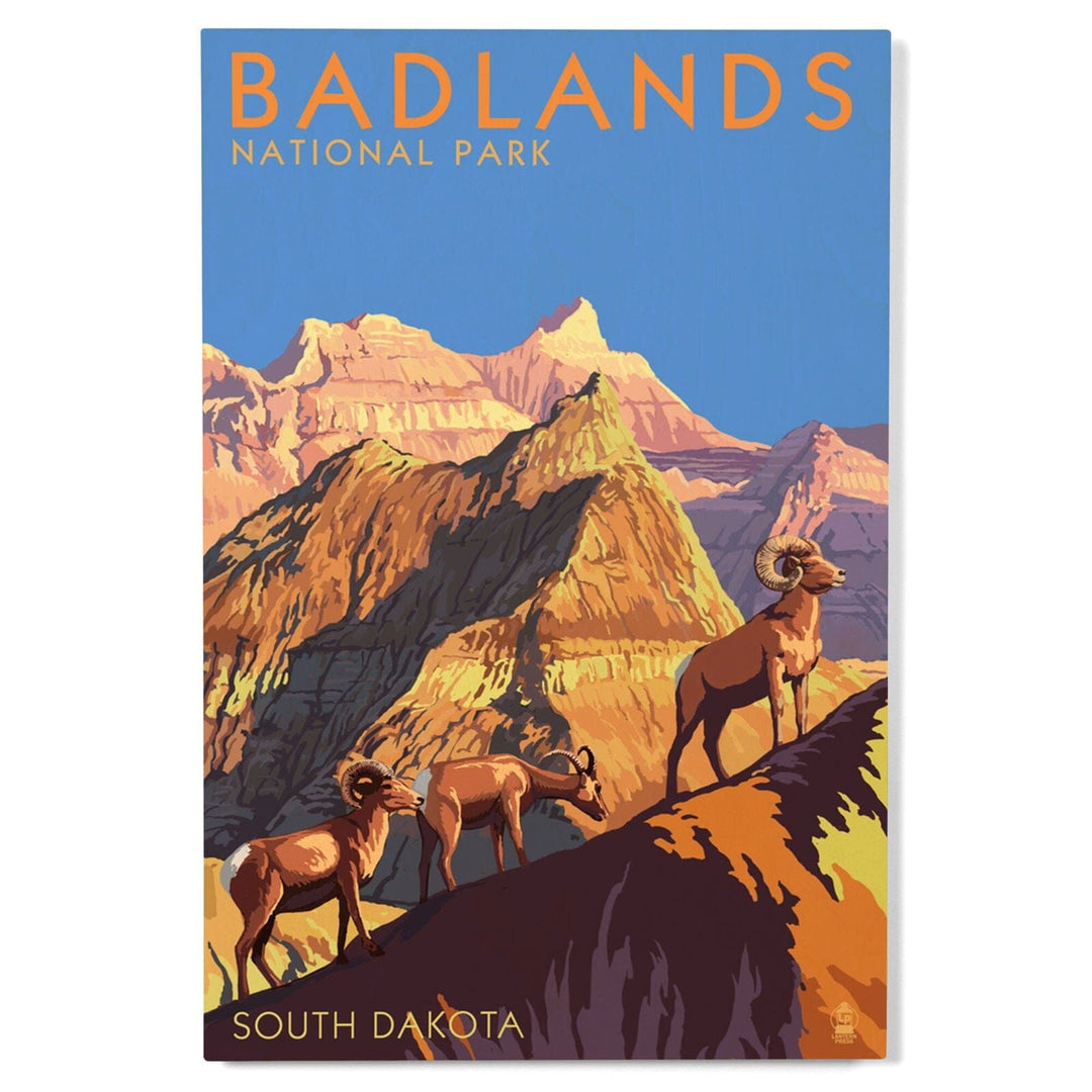 Badlands National Park, South Dakota, Bighorn Sheep, Lantern Press Artwork, Wood Signs and Postcards Wood Lantern Press 