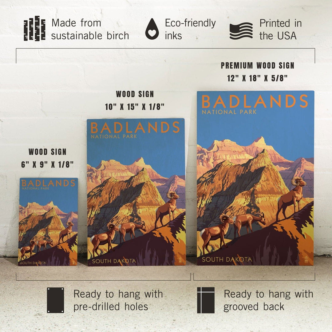 Badlands National Park, South Dakota, Bighorn Sheep, Lantern Press Artwork, Wood Signs and Postcards Wood Lantern Press 