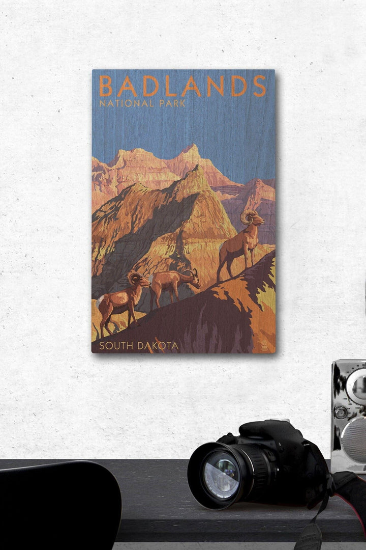 Badlands National Park, South Dakota, Bighorn Sheep, Lantern Press Artwork, Wood Signs and Postcards Wood Lantern Press 