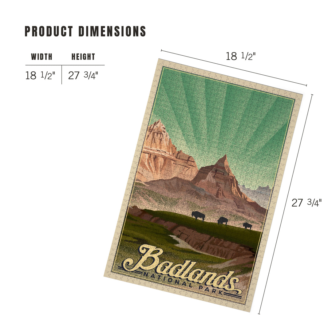 Badlands National Park, South Dakota, Bison in the Park, Lithograph National Park Series, Jigsaw Puzzle Puzzle Lantern Press 