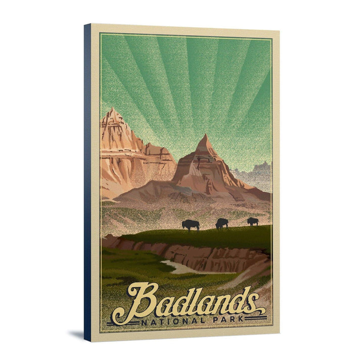 Badlands National Park, South Dakota, Bison in the Park, Lithograph National Park Series, Lantern Press Artwork, Stretched Canvas Canvas Lantern Press 