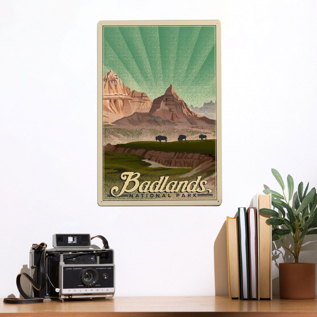 Badlands National Park, South Dakota, Bison in the Park, Lithograph National Park Series, Metal Signs Metal Lantern Press 