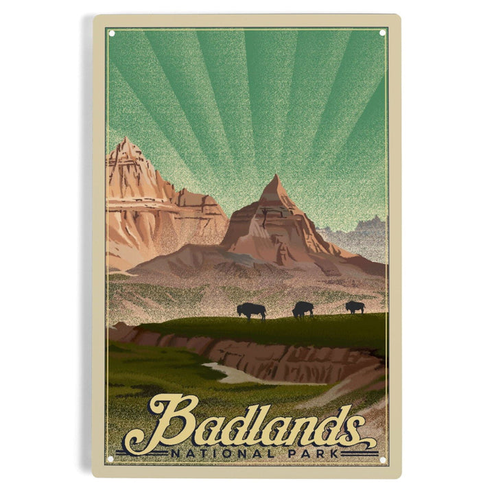 Badlands National Park, South Dakota, Bison in the Park, Lithograph National Park Series, Metal Signs Metal Lantern Press 