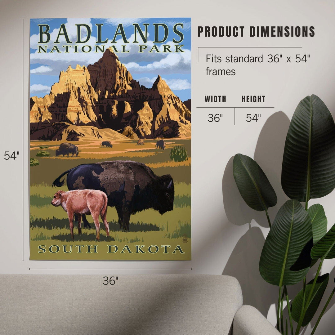 Badlands National Park, South Dakota, Bison Scene, Painterly Series, Art & Giclee Prints Art Lantern Press 