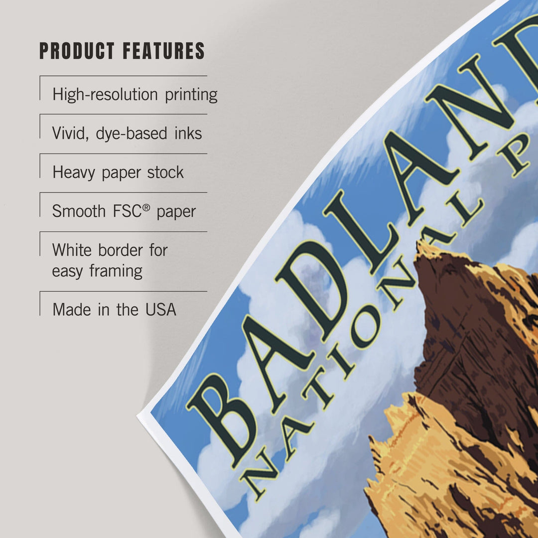 Badlands National Park, South Dakota, Bison Scene, Painterly Series, Art & Giclee Prints Art Lantern Press 