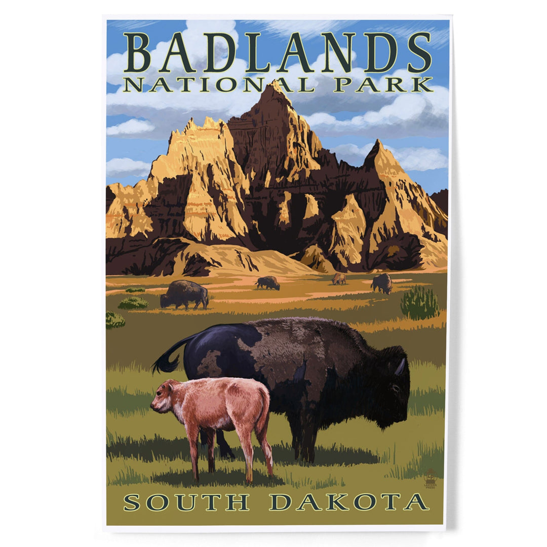 Badlands National Park, South Dakota, Bison Scene, Painterly Series, Art & Giclee Prints Art Lantern Press 