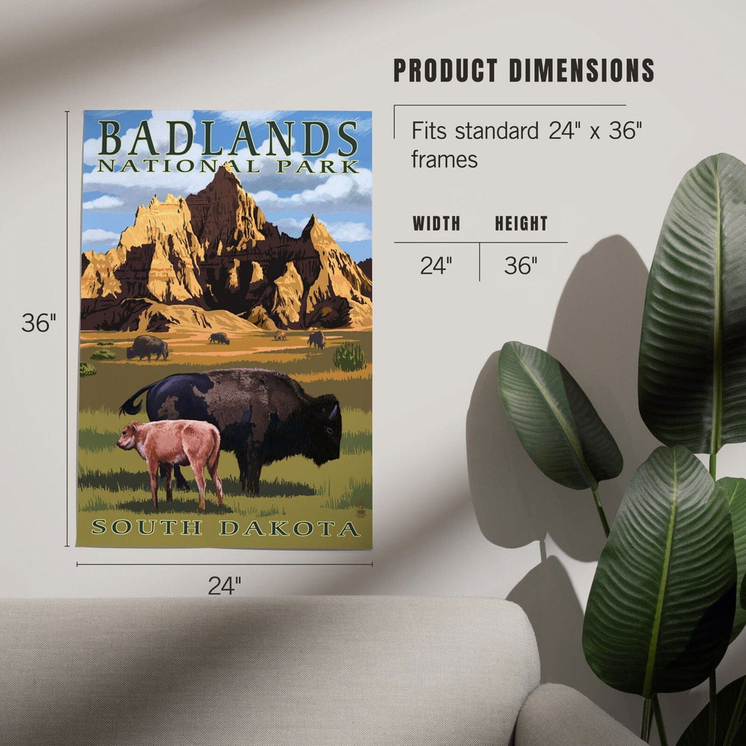 Badlands National Park, South Dakota, Bison Scene, Painterly Series, Art & Giclee Prints Art Lantern Press 