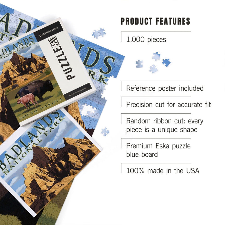 Badlands National Park, South Dakota, Bison Scene, Painterly Series, Jigsaw Puzzle Puzzle Lantern Press 