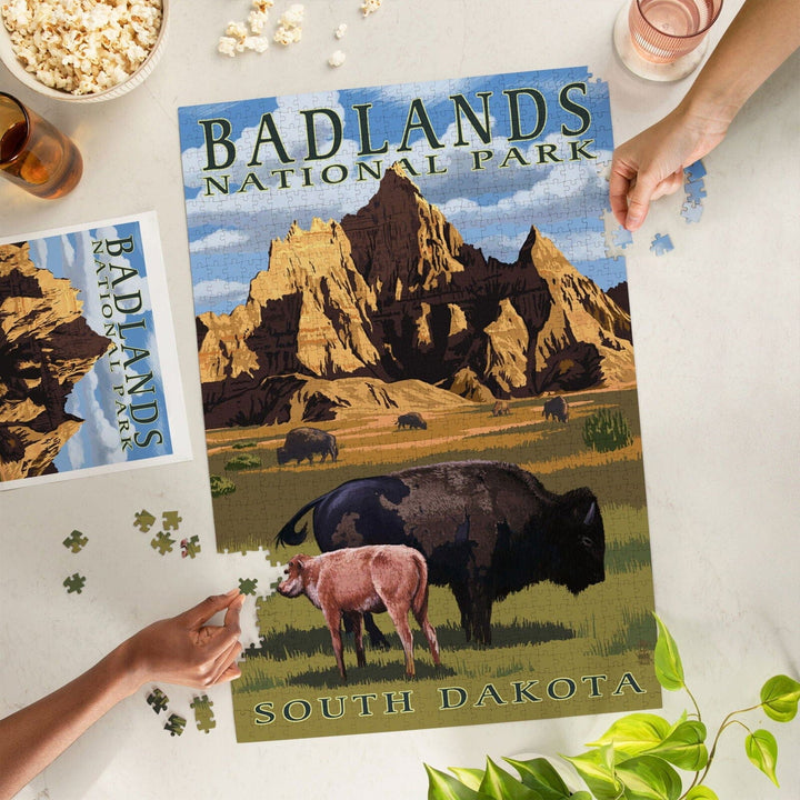 Badlands National Park, South Dakota, Bison Scene, Painterly Series, Jigsaw Puzzle Puzzle Lantern Press 