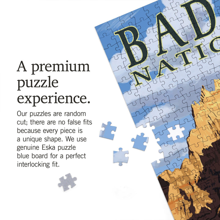 Badlands National Park, South Dakota, Bison Scene, Painterly Series, Jigsaw Puzzle Puzzle Lantern Press 