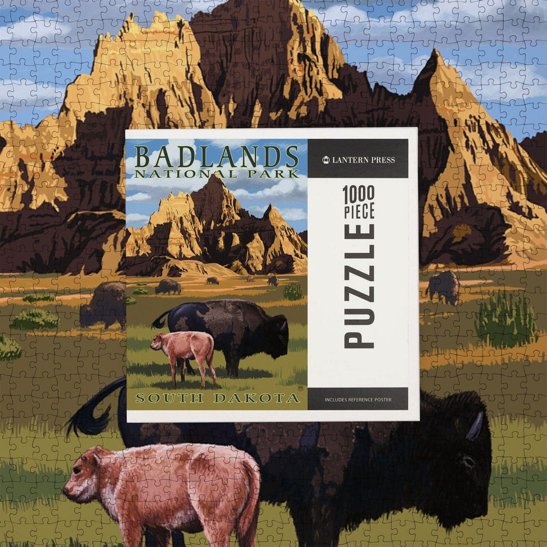 Badlands National Park, South Dakota, Bison Scene, Painterly Series, Jigsaw Puzzle Puzzle Lantern Press 