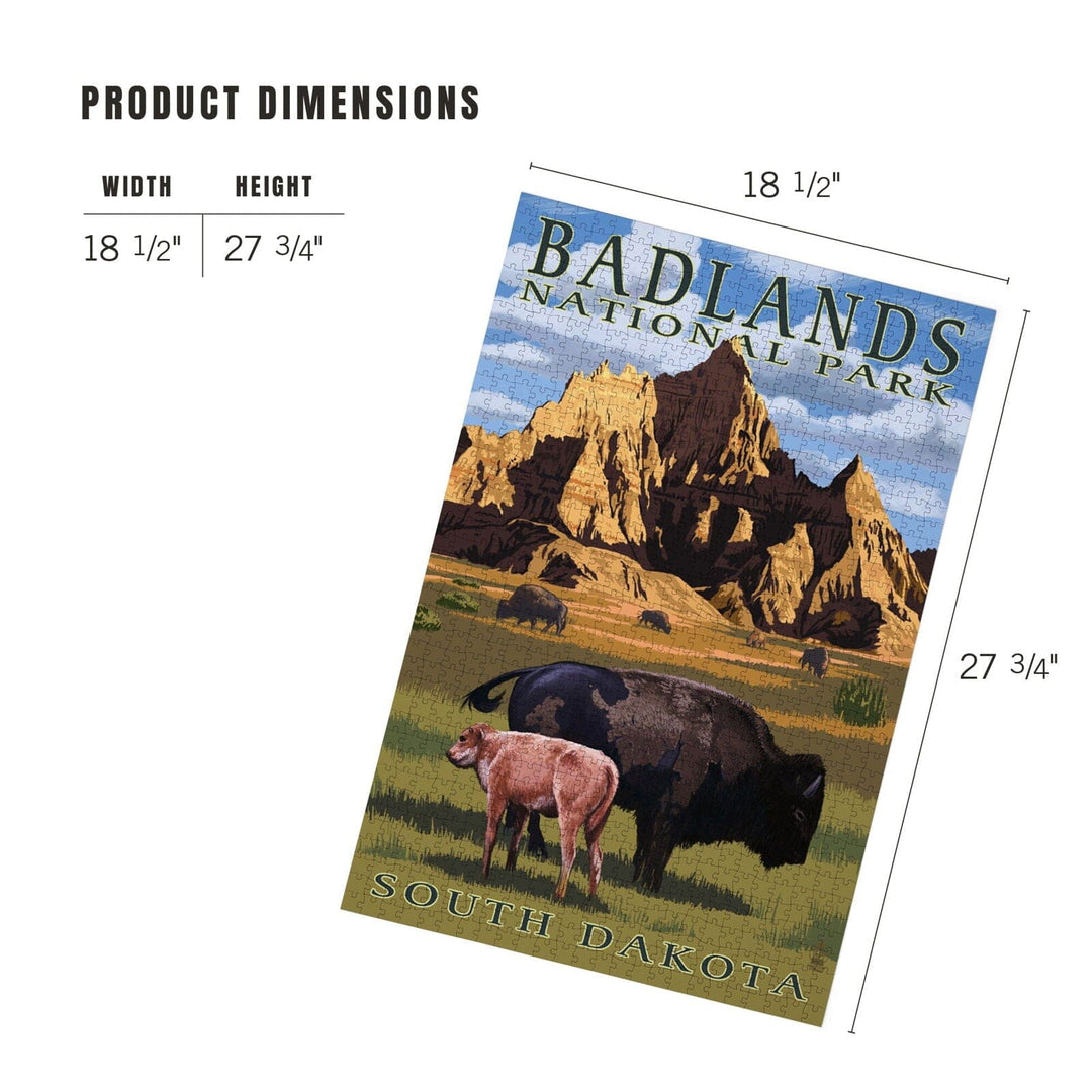 Badlands National Park, South Dakota, Bison Scene, Painterly Series, Jigsaw Puzzle Puzzle Lantern Press 