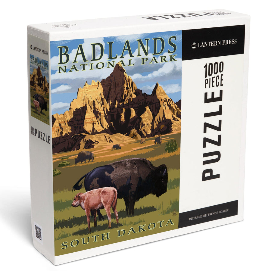 Badlands National Park, South Dakota, Bison Scene, Painterly Series, Jigsaw Puzzle Puzzle Lantern Press 
