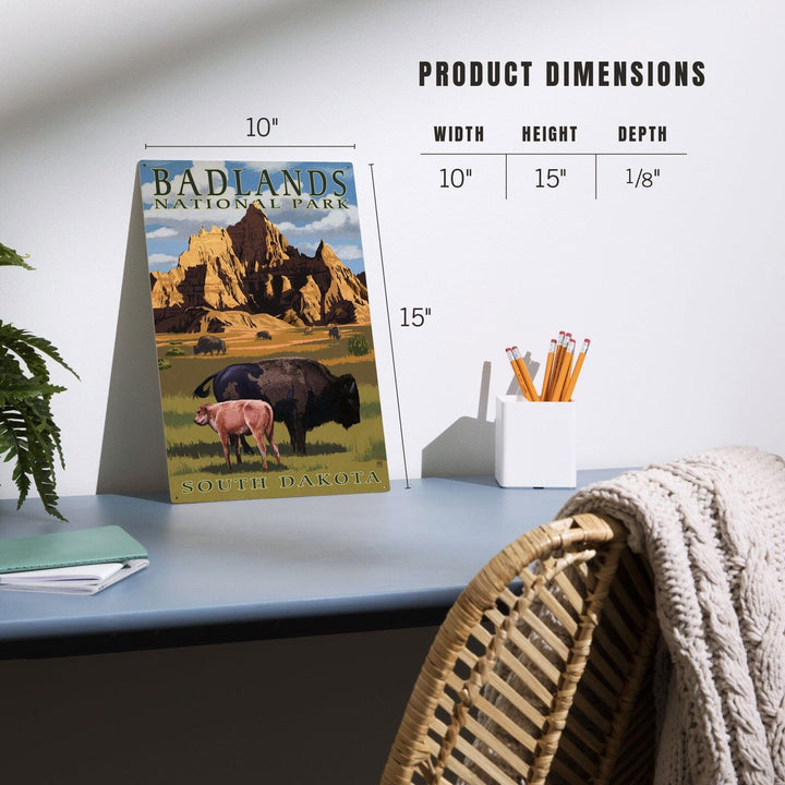 Badlands National Park, South Dakota, Bison Scene, Painterly Series, Lantern Press Artwork, Wood Signs and Postcards Wood Lantern Press 