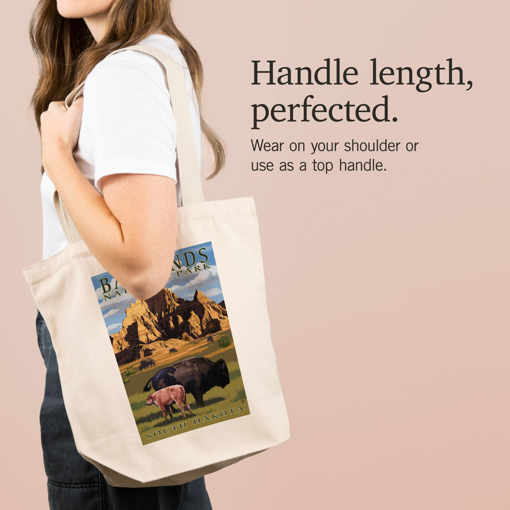 Badlands National Park, South Dakota, Bison Scene, Painterly Series, Tote Bag Totes Lantern Press 