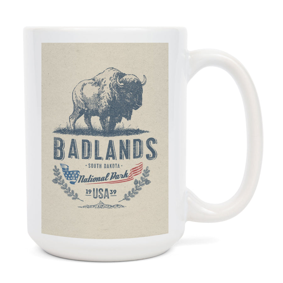 Badlands National Park, South Dakota, Buffalo, Contour, Ceramic Mug Mugs Lantern Press 